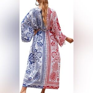 Floral Red and Blue Women's Swim Coverup